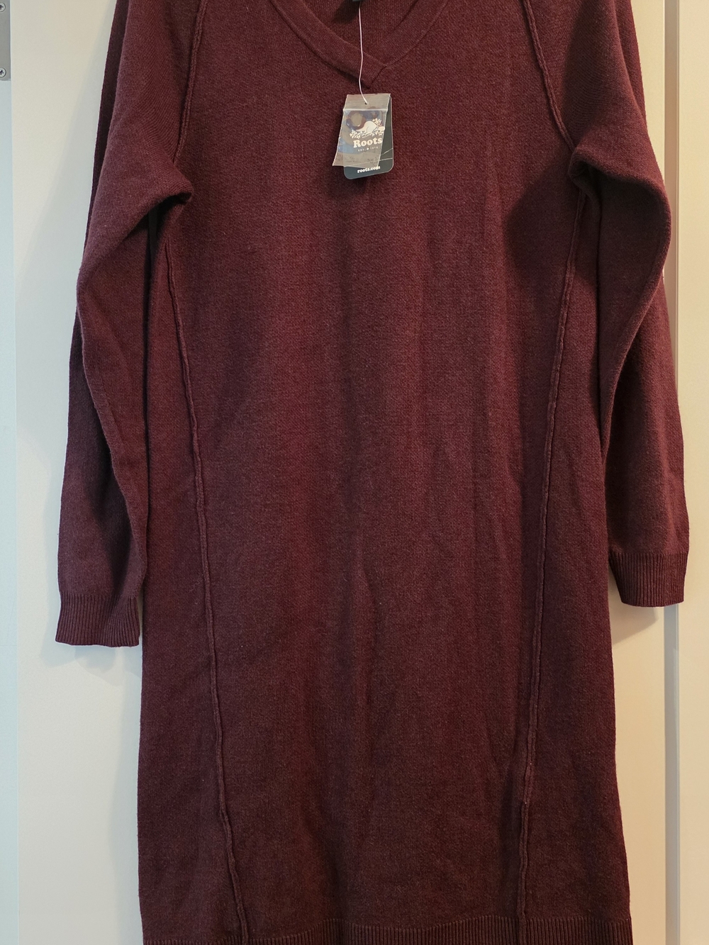 Roots Women's Maroon V-Neck Sweater Dress